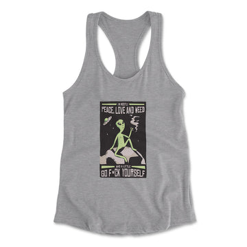 I Mostly Want Peace, Love And Weed Womens Racerback Tank in Heather Grey color